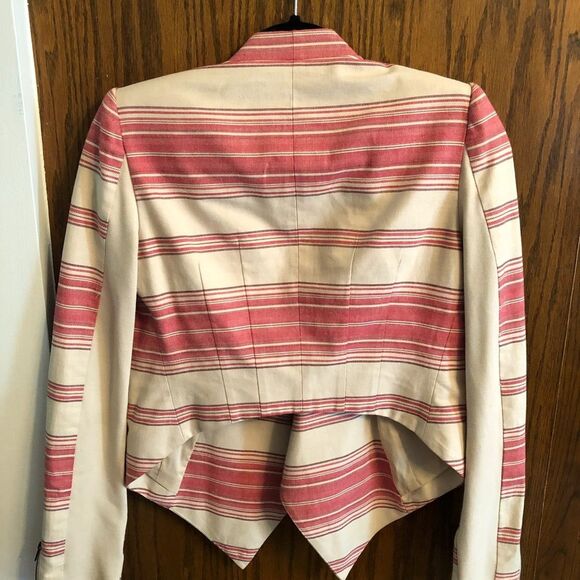 BCBGMaxAzria Striped Draped Open Front Blazer; Pink & Cream, Size XXS/XS/S - Picture 3 of 5
